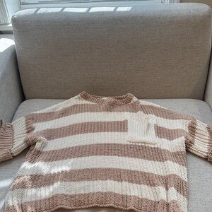 Princess Polly Cream and Brown Striped Sweater